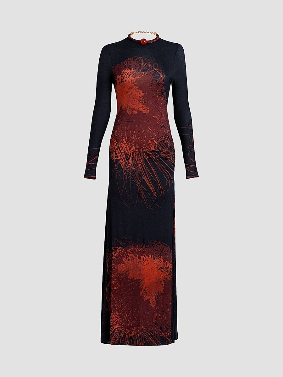 Women's Gabbice Chain-Detail Abstract-Print Maxi Dress - Navy - Size XL