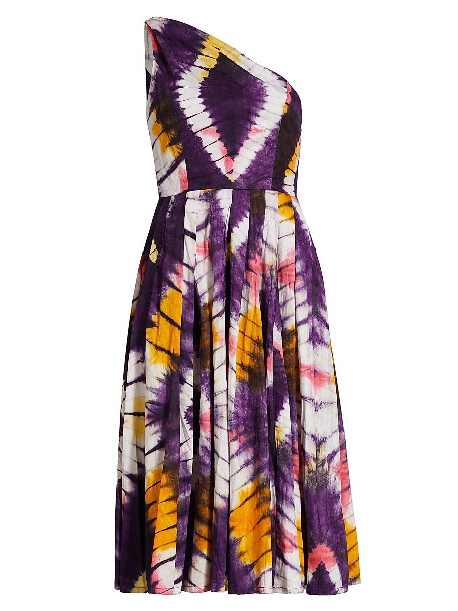 Women's Owo One-Shoulder Tie-Dye Midi Dress - Multicolored - Size Small