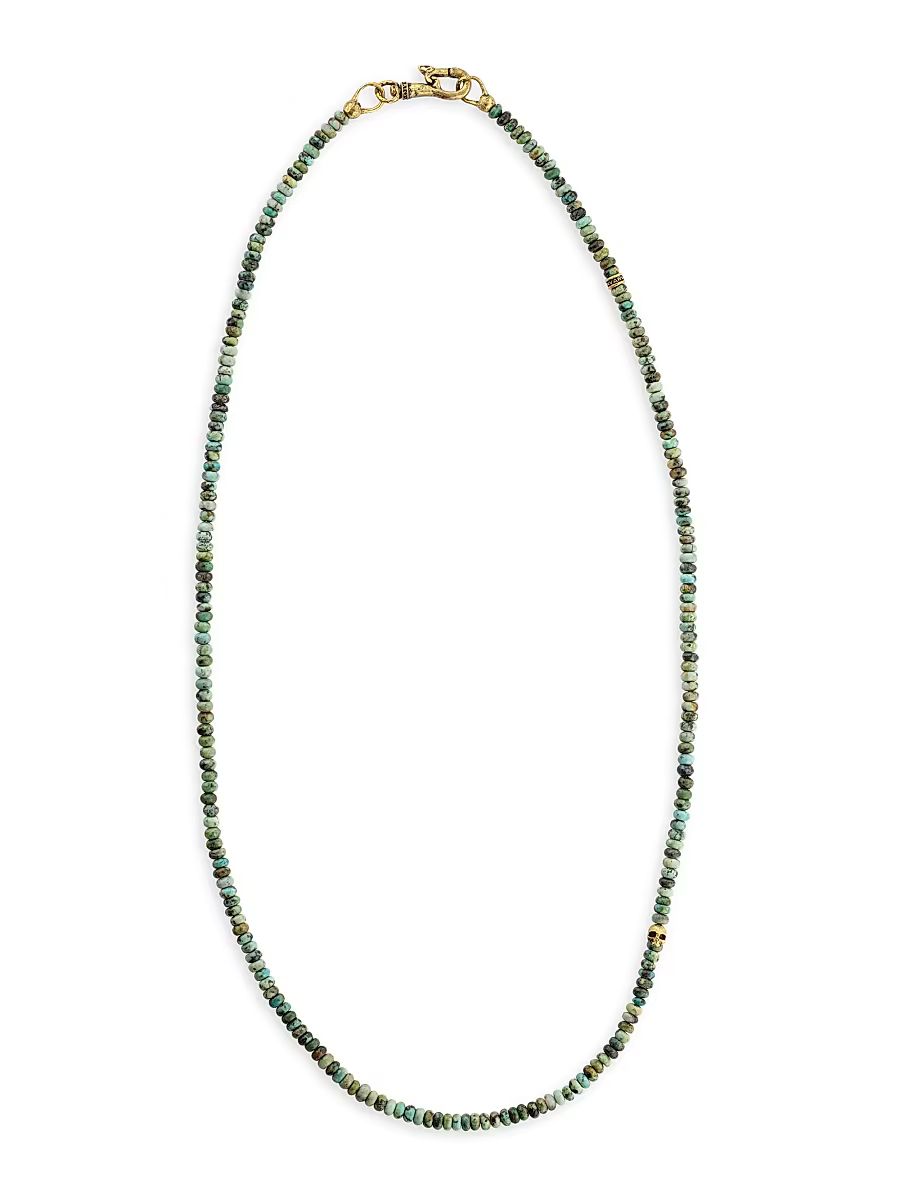 Men's Skull Sterling Silver, Goldtone & Turquoise Single-Strand Beaded Necklace - Gold