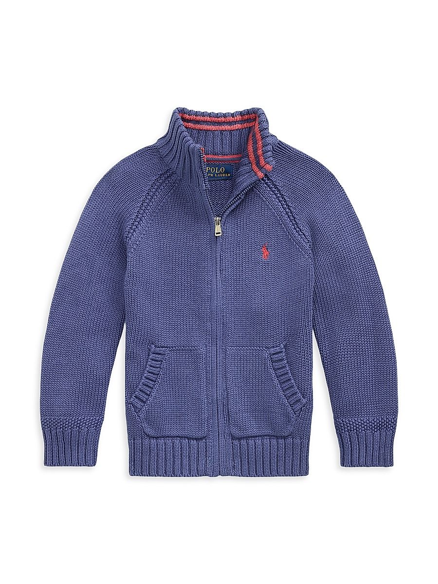 Little Boy's & Boy's Cotton Raglan Zip-Up Sweater Jacket - Classic Blue - Size 14