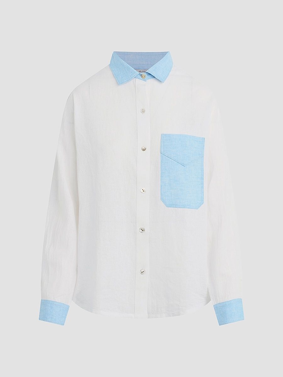 Women's Oversized Linen-Button-Up Shirt - Colorblock White - Size Large