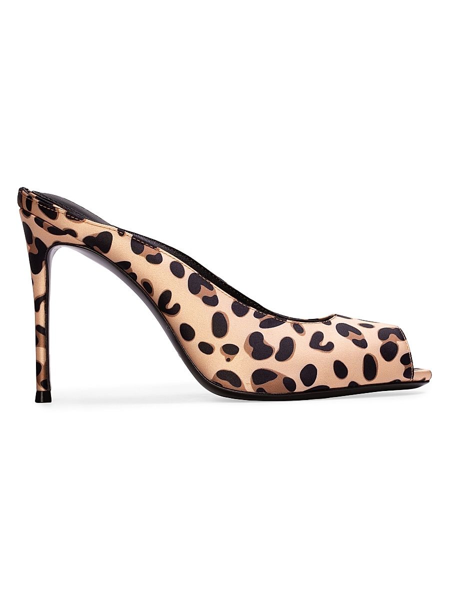 Women's Shania 100MM Cheetah Mule Heels - Cheetah Satin - Size 11