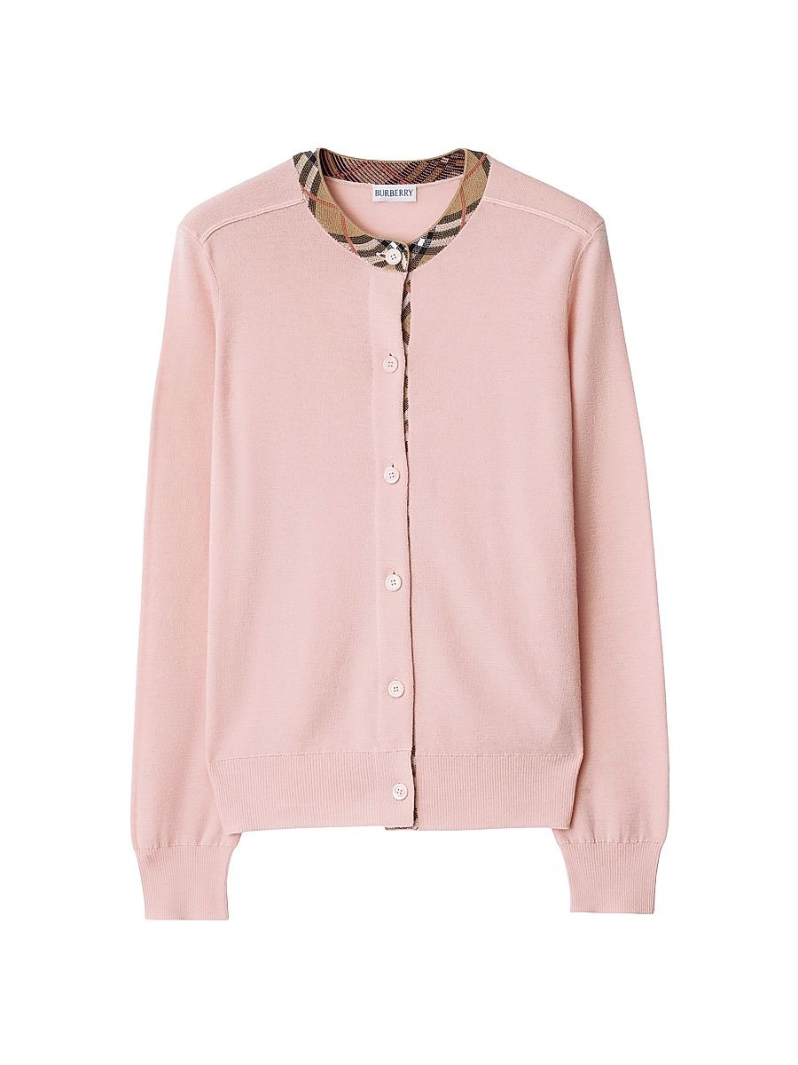 Women's Wool Check Crewneck Cardigan - Bouquet - Size XL