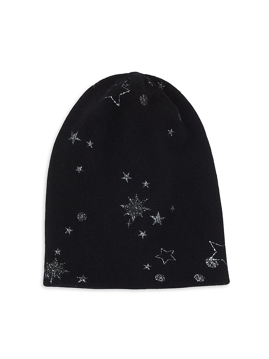 Women's Cashmere Celestial Foil-Print Beanie - Black