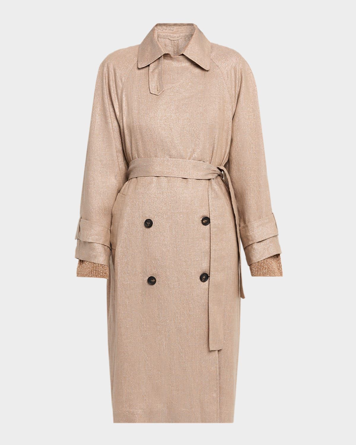 Metallic Linen Belted Trench Coat