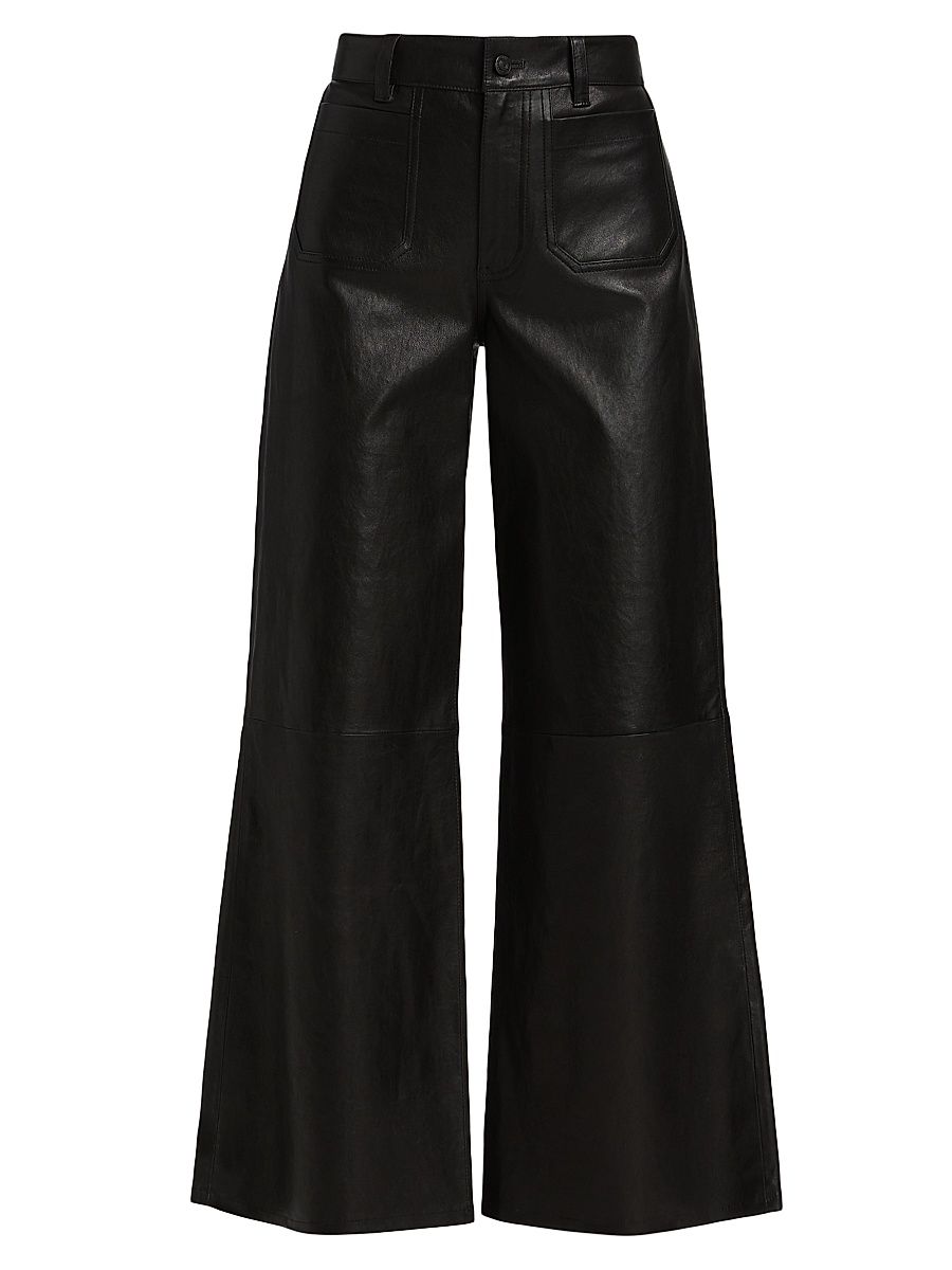 Women's Le Slim Palazzo Modernist Leather Pants - Black - Size 30