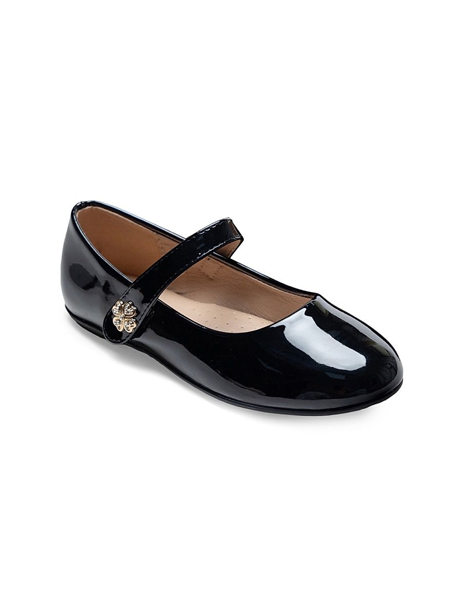 Tulleen Girl's Maleia Clover Charm Flats - Black - Size 4 (Child)