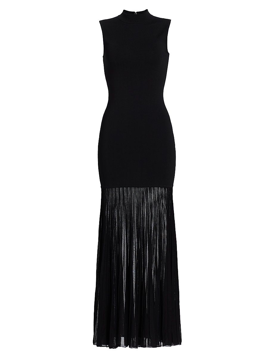 Women's Mock Turtleneck Sheer Maxi Dress - Black - Size XL