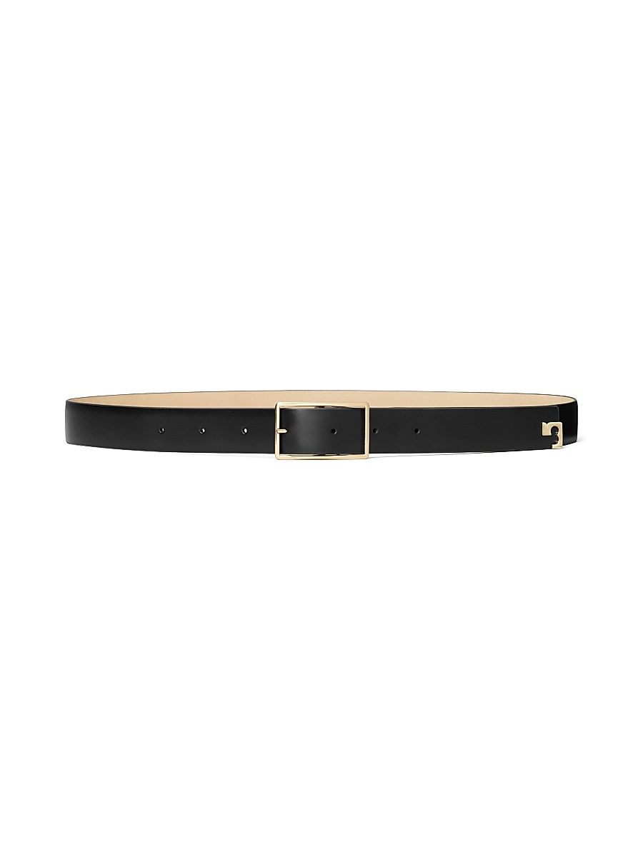 Women's Roller Buckle Leather Belt - Black And Gold - Size Small