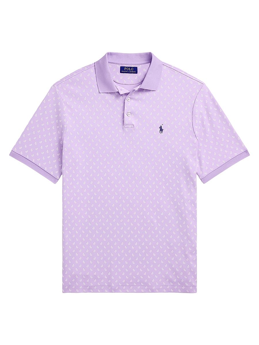 Men's Custom-Slim Paisley Cotton Polo Shirt - Powder Purple Mini Paisley - Size XXL