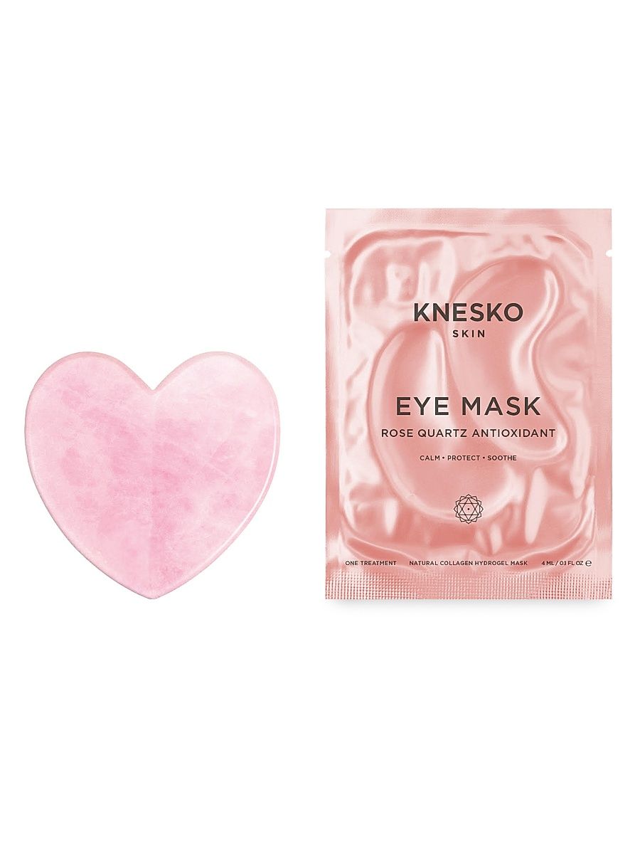 Women's Rose Quartz Heart Gua Sha With Antioxidant Eye Mask
