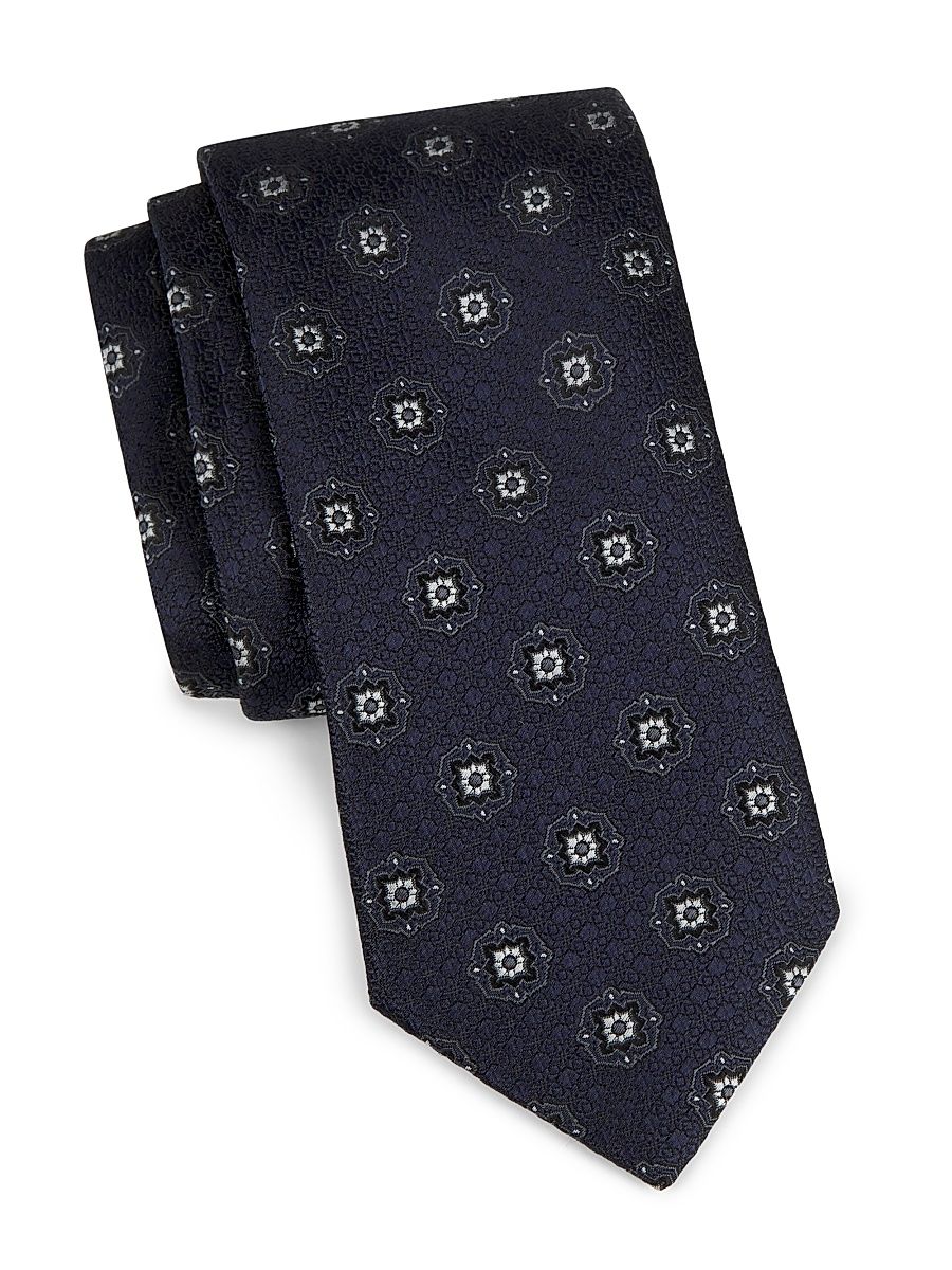 Men's Medallion Silk Tie - Navy