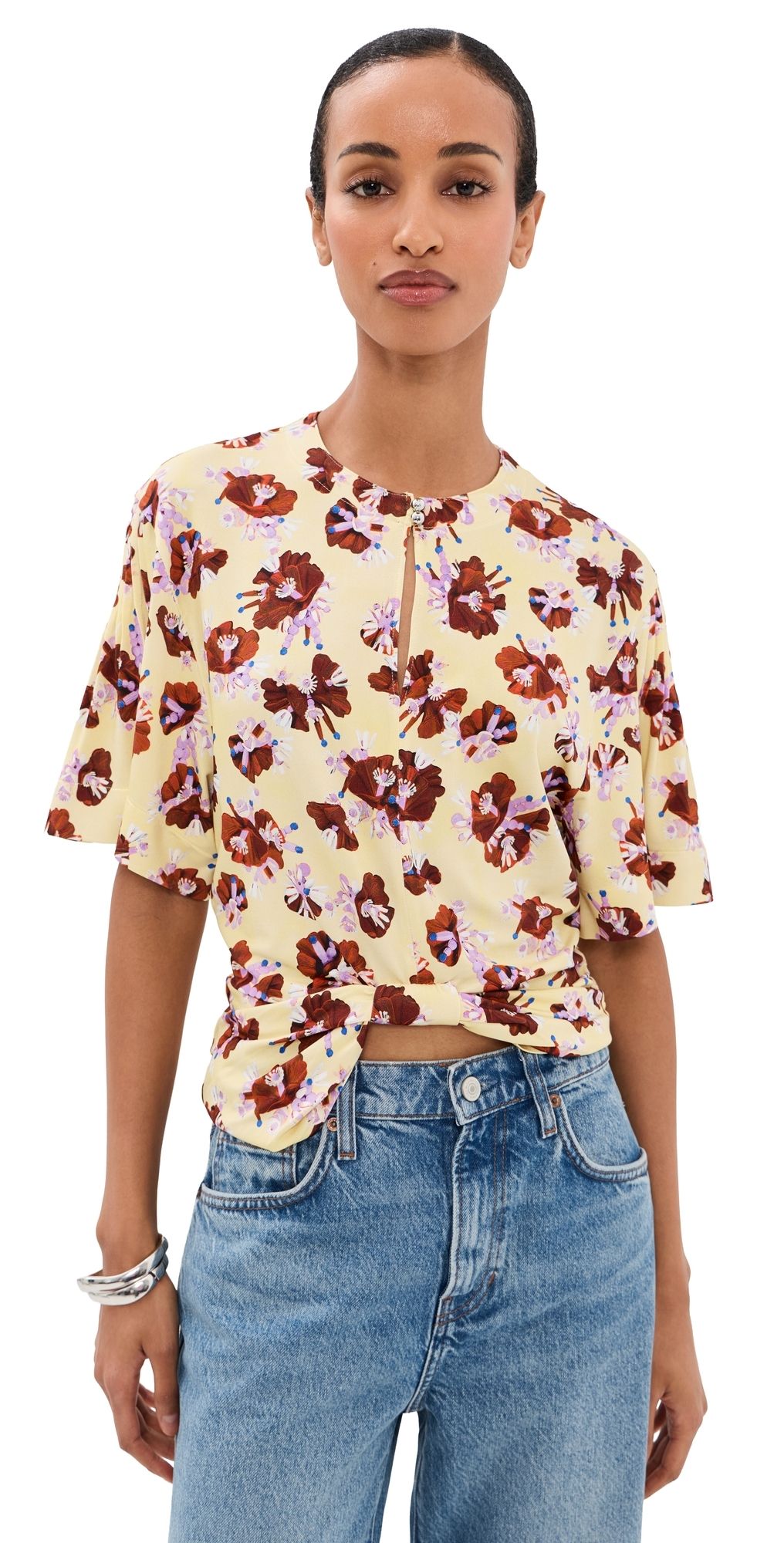 rabanne Floral Top Flower Trims Cream/Red 38