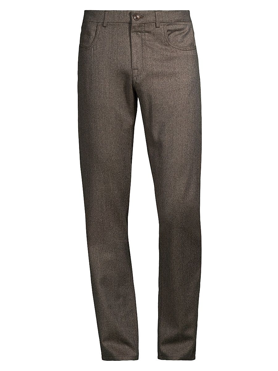 Men's Flannel Wool Trousers - Dark Tan - Size 40