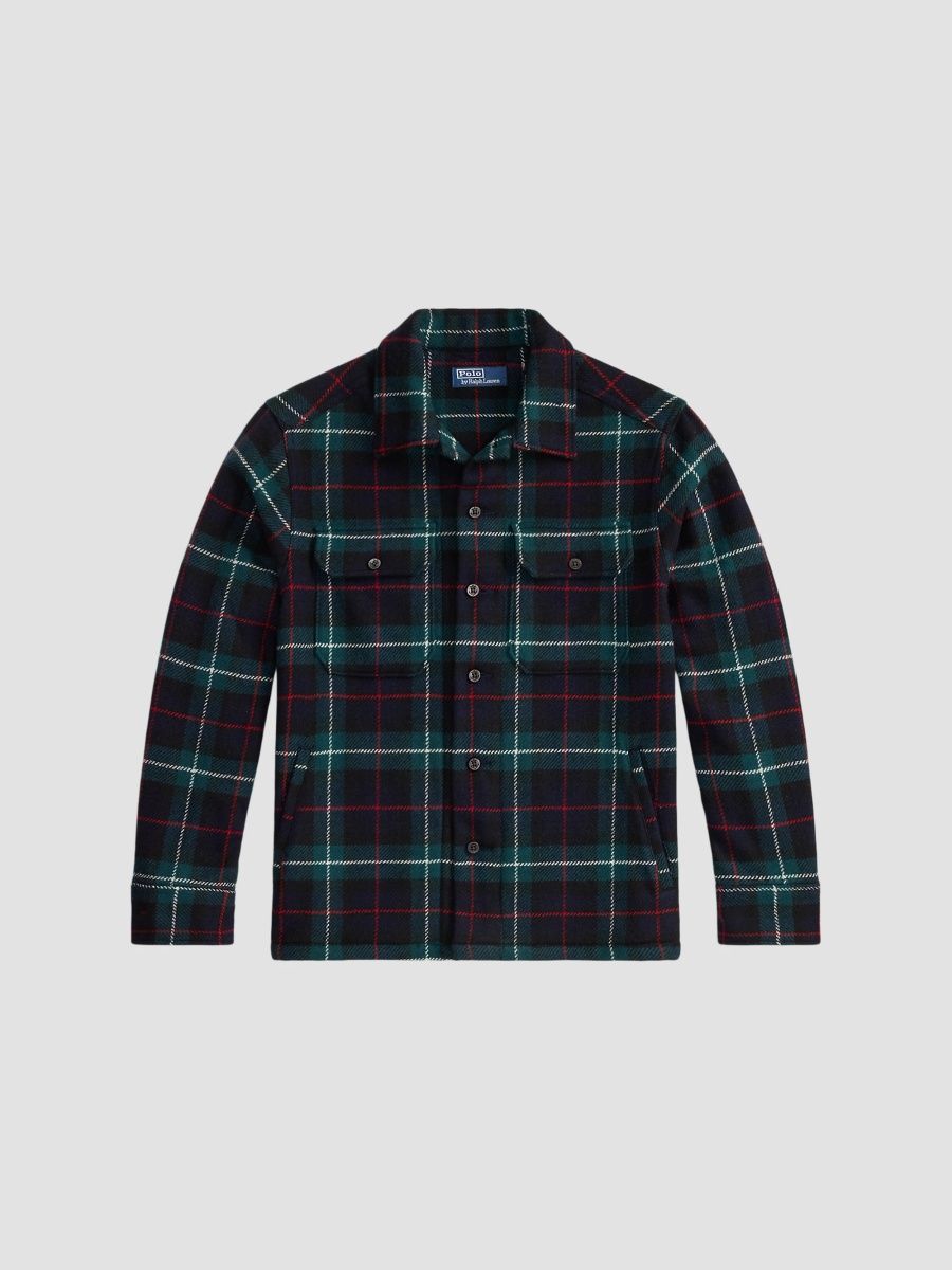 Polo Ralph Lauren Men's Plaid Wool Shirt - Navy Green Multi - Size Large