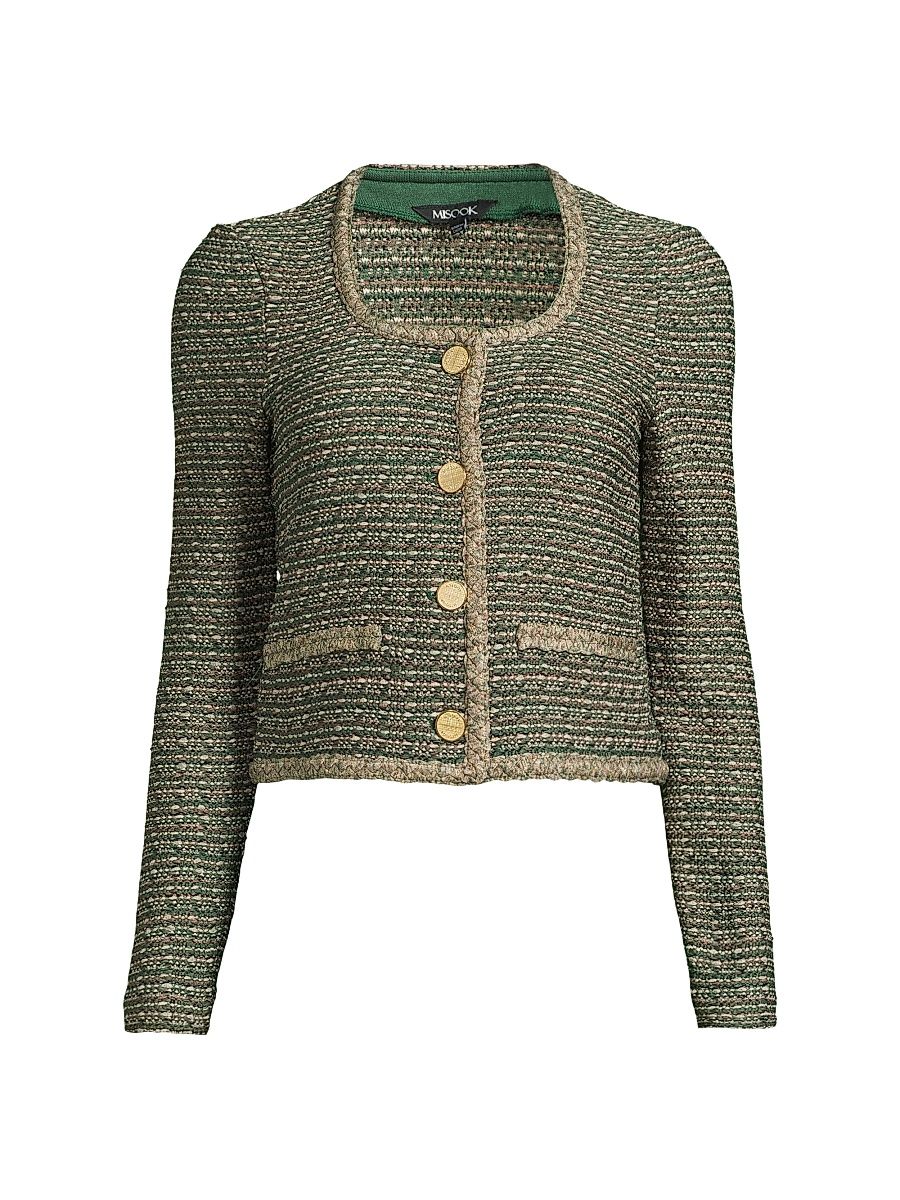 Women's Heritage Braided Trim Tweed Knit Jacket - Dark Ivy Multi - Size XXL