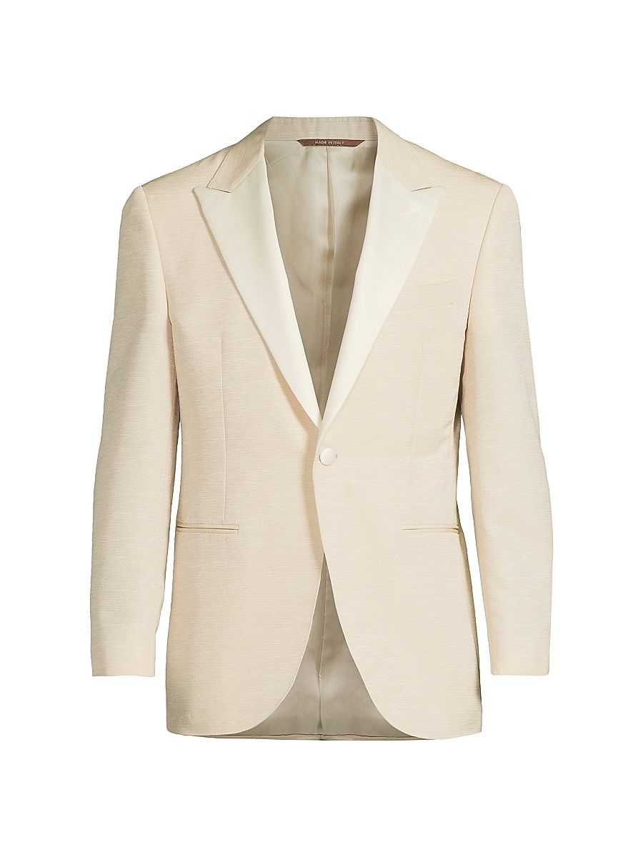 Men's Textured Wool-Silk Dinner Jacket - Cream - Size 42