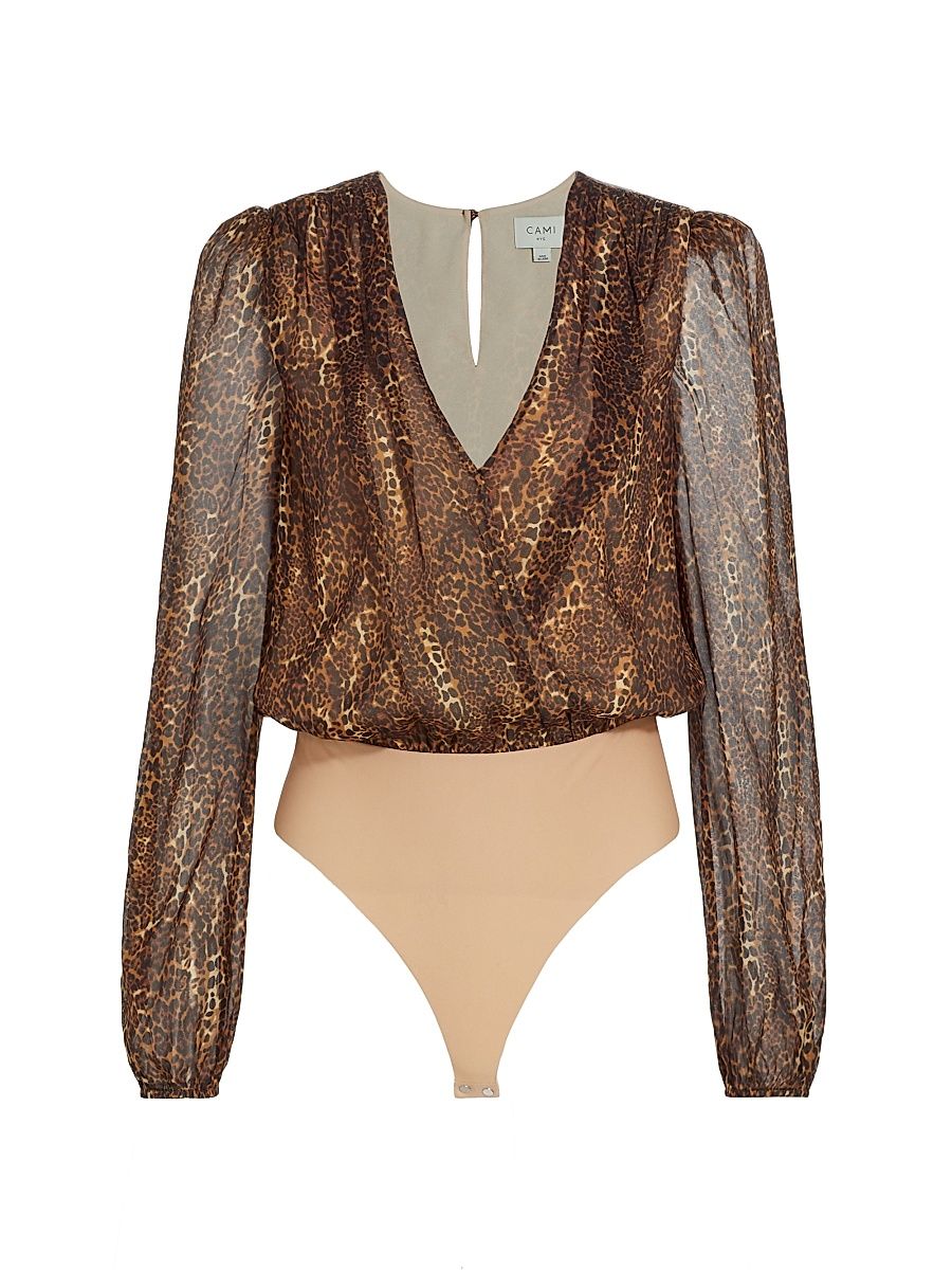 Women's Isa Leopard Silk Bodysuit - Animal Print - Size XS
