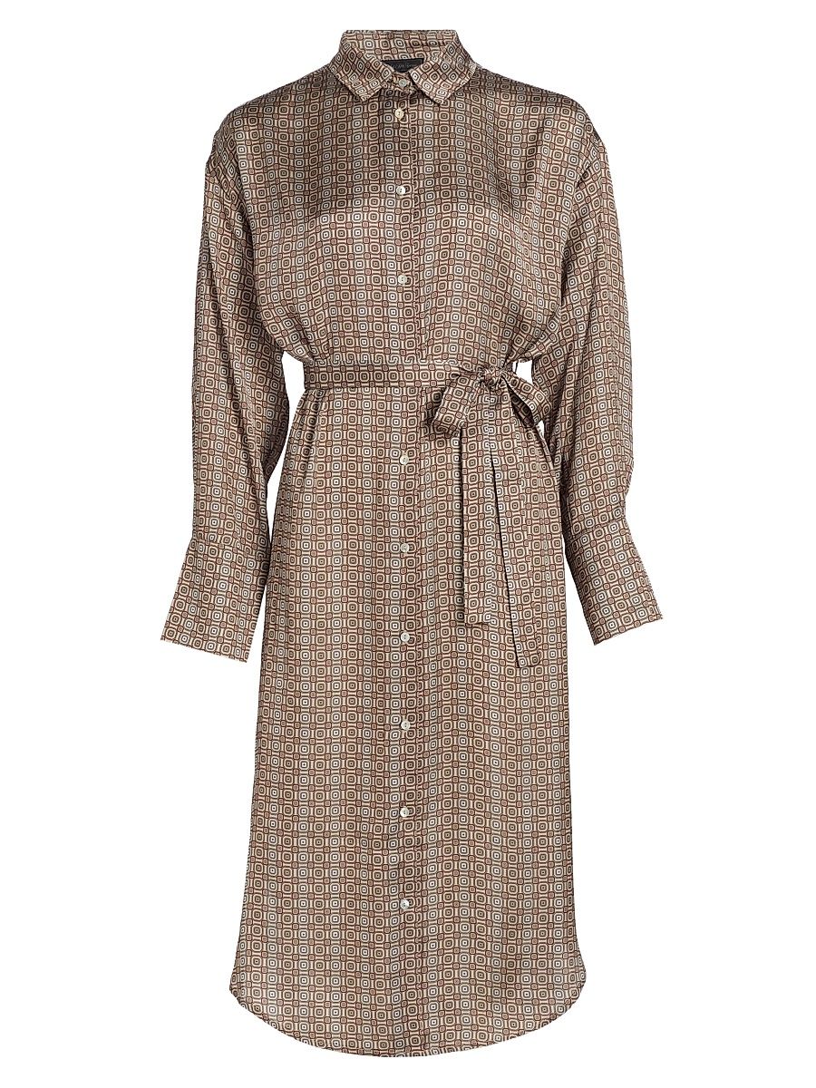 Women's COLLECTION Printed Satin Shirtdress - Forest - Size Medium