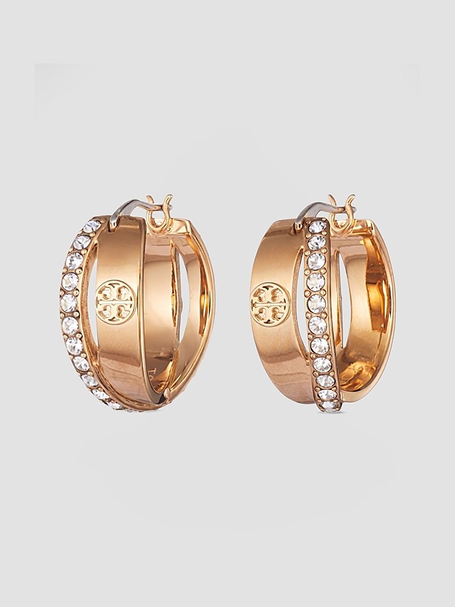 Women's Icon Pavé Double Hoop Earrings - Tory Gold Crystal