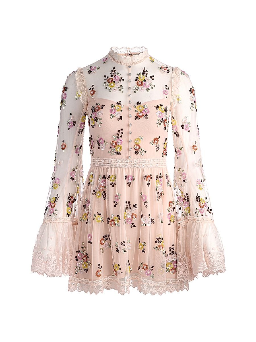 Women's Allegra Embellished Ruffle Lace Minidress - Pale Pink - Size 8