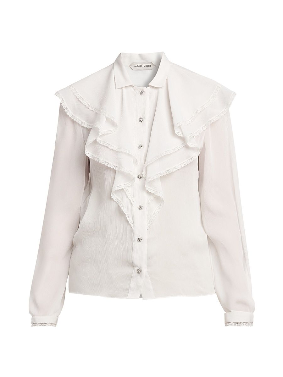 Women's Ruffled Button-Front Blouse - Ivory - Size 10