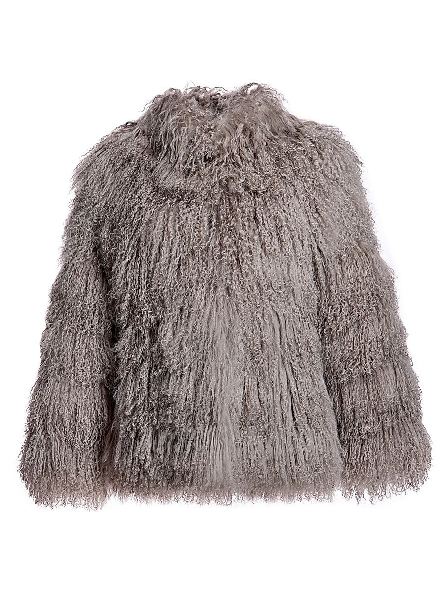 Women's Tibetan Lamb Jacket - Brown Multi - Size Large