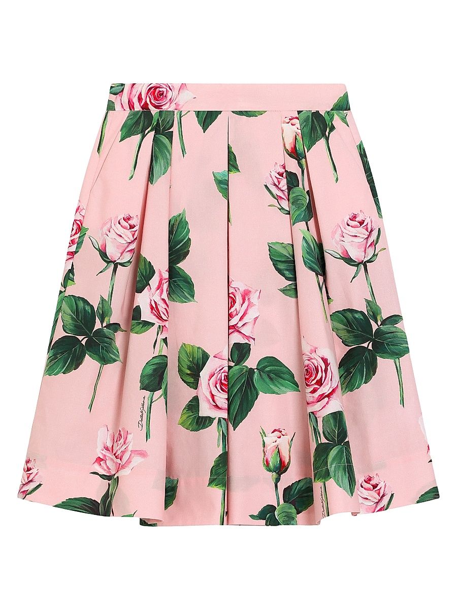 Little Girl's & Girl's Rose Print Midi-Skirt - Rose Stelo Rosa - Size 4