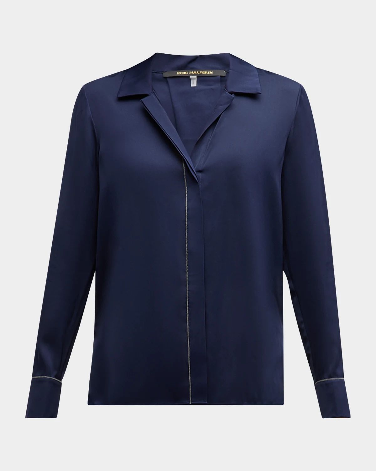 Ceanna Chain-Trim Stretch Georgette Blouse