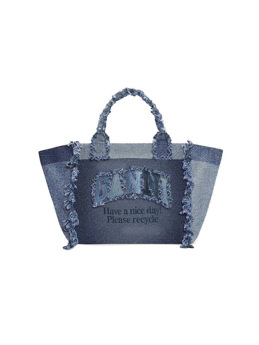 Women's Medium Trapeze Logo Denim Shopper Tote Bag - Mid Blue Vintage