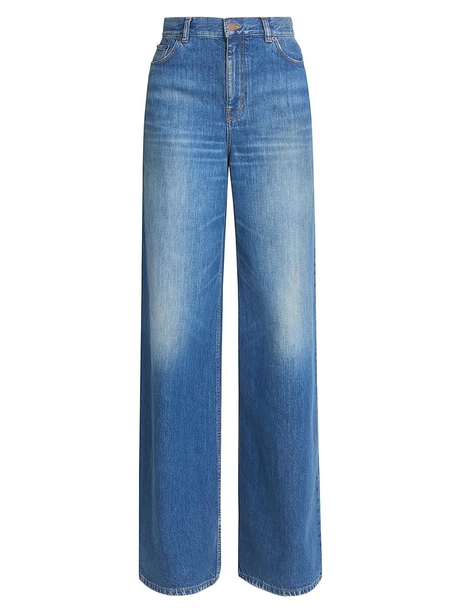 Women's Faded Wide-Leg Jeans - Night Blue - Size 29