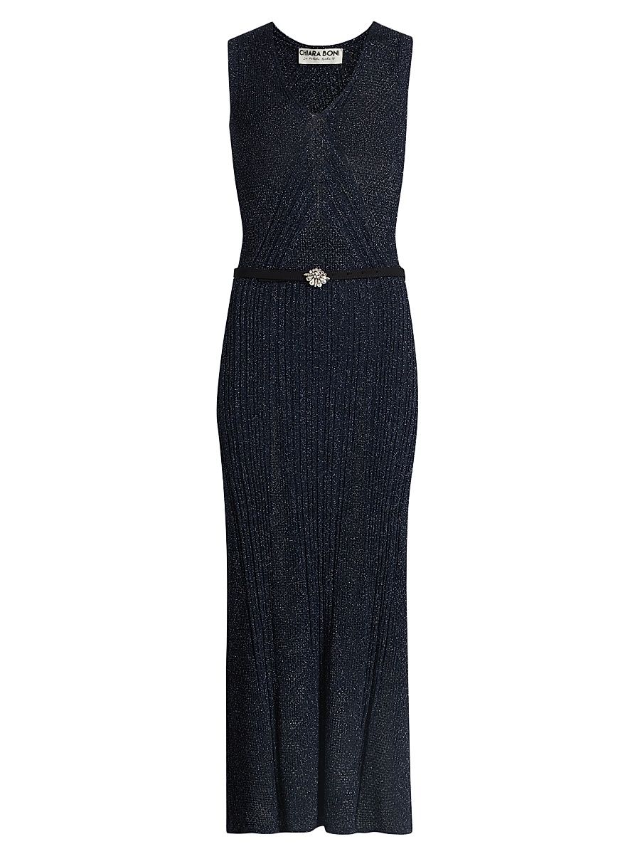 Women's Risse Metallic Knit Star Midi-Dress - Dusk Blue - Size XL