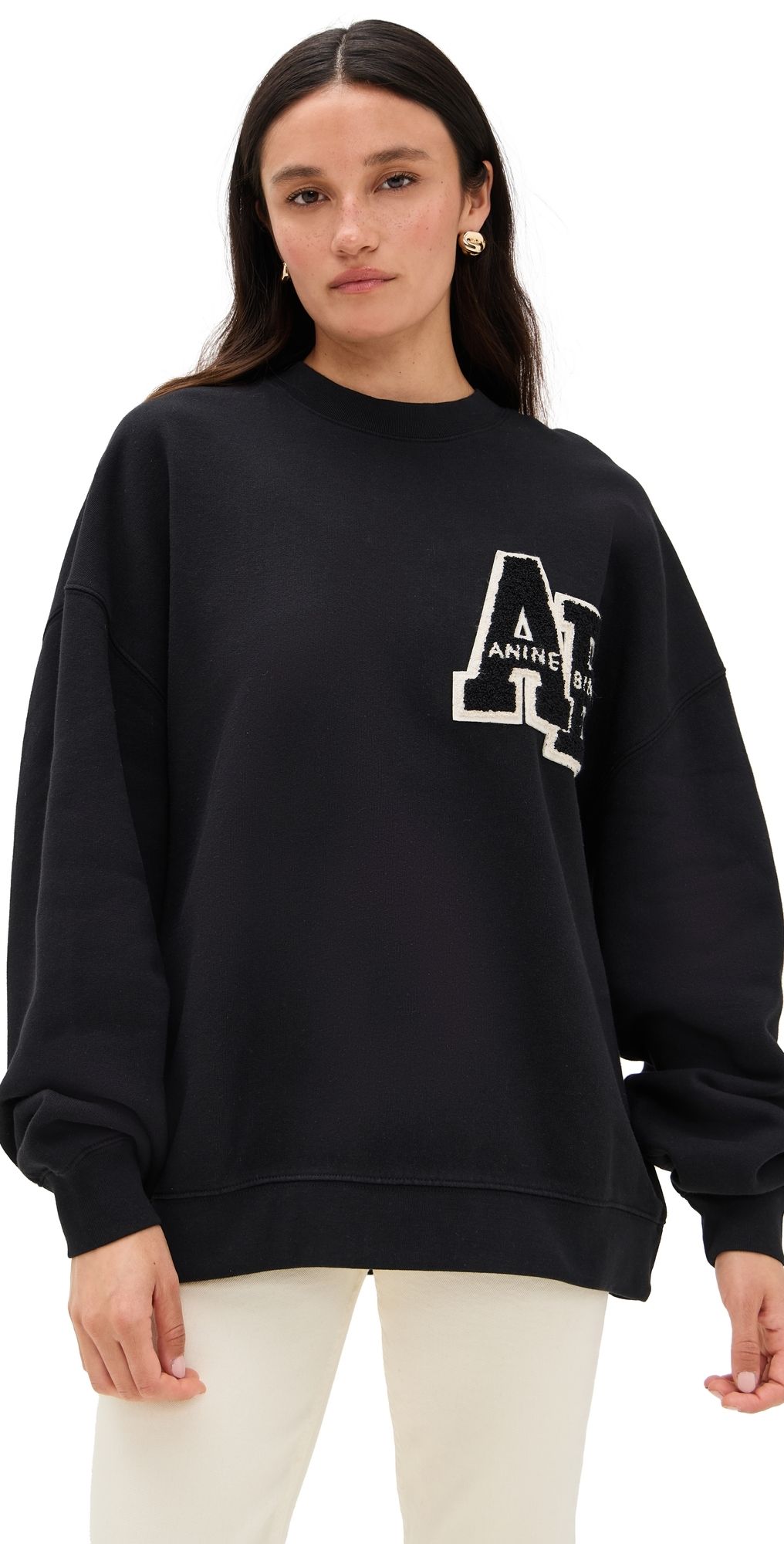 ANINE BING Miles Oversized Letterman Sweatshirt Black M