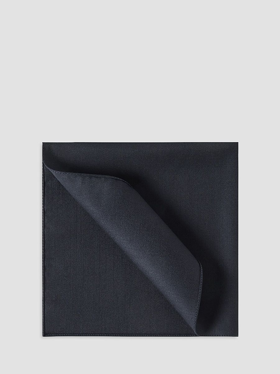 Men's Virgin Wool and Silk Twill Pocket Square - Navy Blue