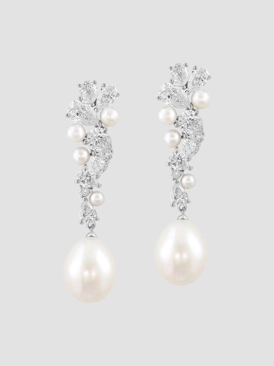 Women's 18K White Gold, 2.79 TCW Lab-Grown Diamond & Freshwater Pearl Drop Earrings - White