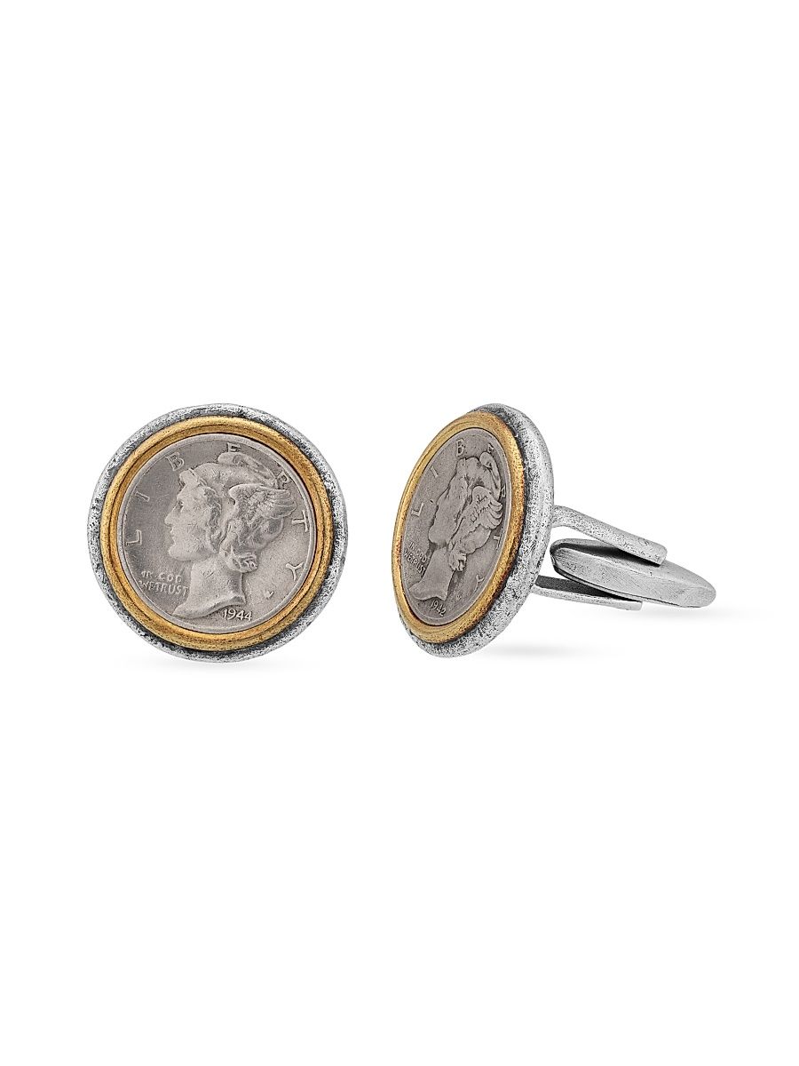 Men's Two-Tone Coin Cufflinks - Silver