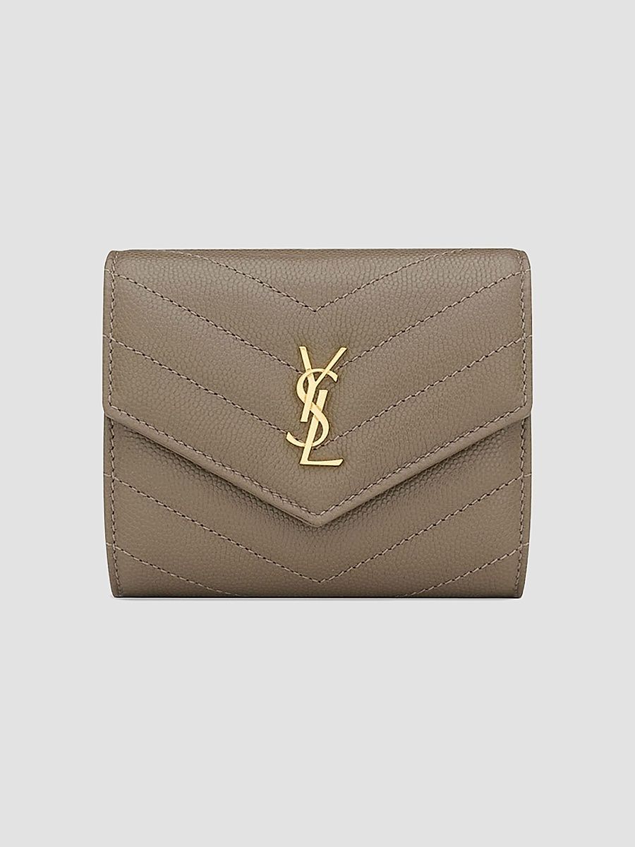 Saint Laurent Women's Cassandre Multi-Fold Wallet in Grain De Poudre Leather - Light Taupe