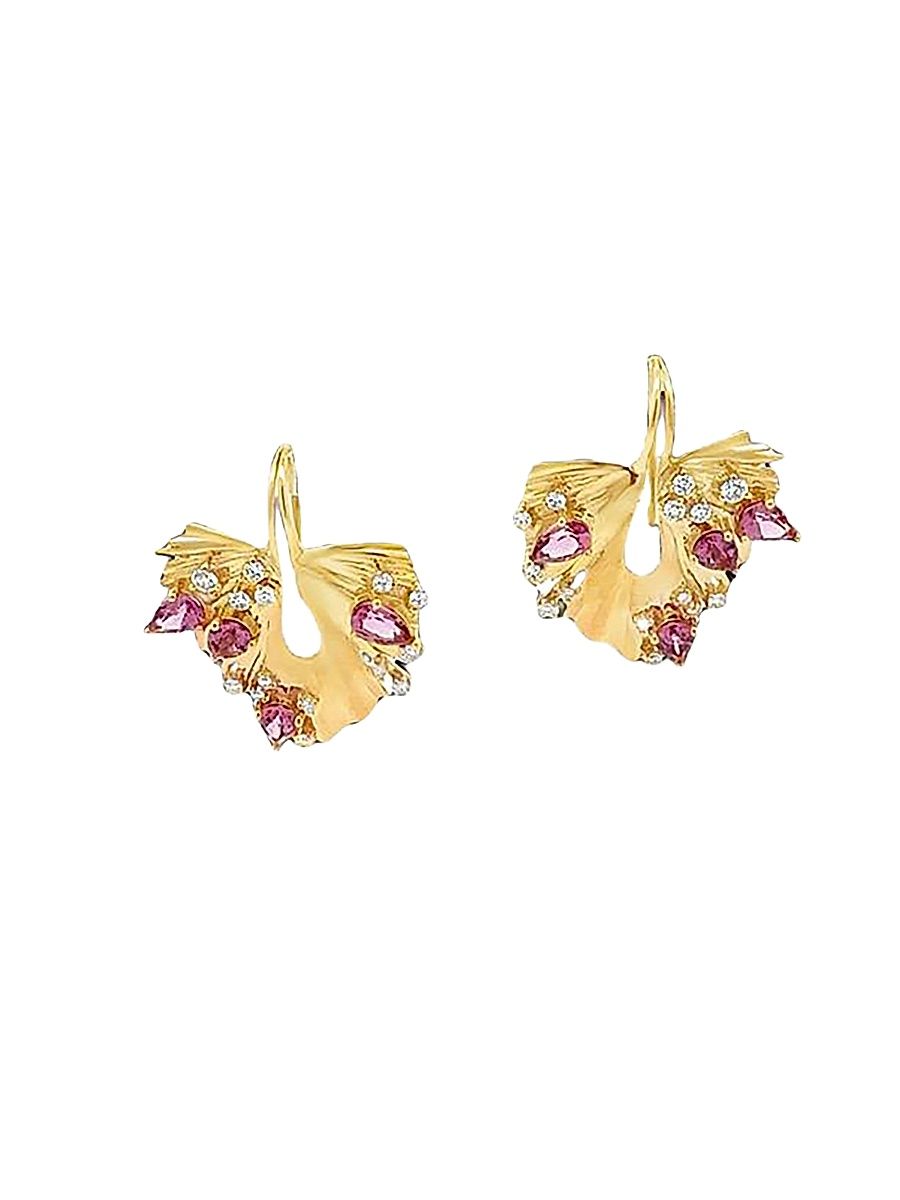 Women's Bahia 18K Yellow Gold, Pink Garnet & 0.31 TCW Diamond Drop Earrings - Yellow Gold