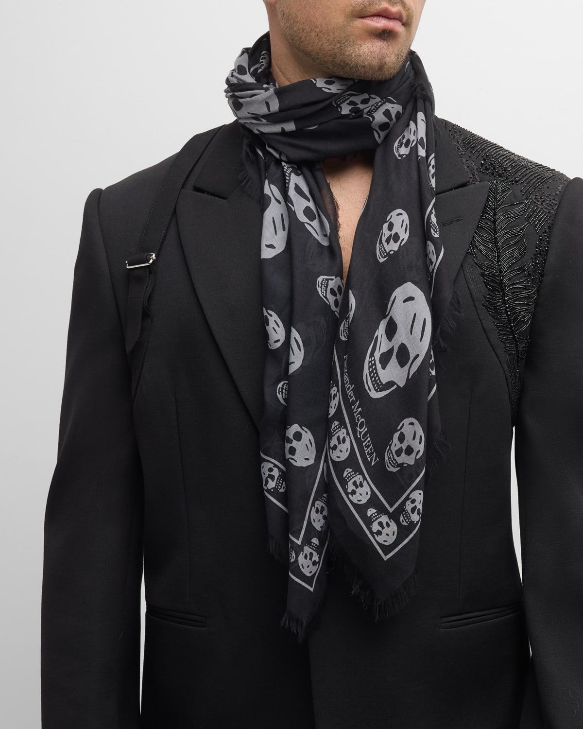 Men & apos;s Contrast-Skull Modal/Silk Scarf