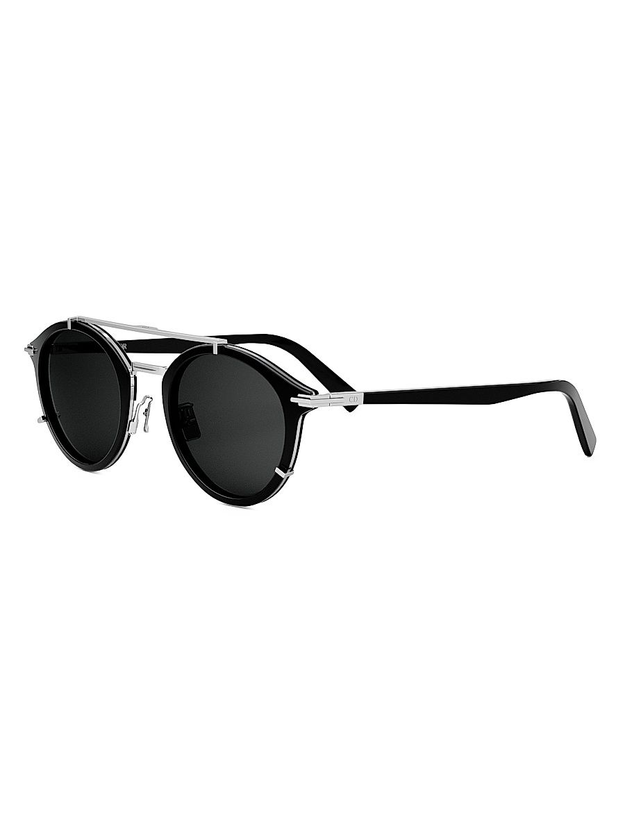 Men's DiorBlackSuit R7U 50MM Round Sunglasses - Shiny Black Smoke