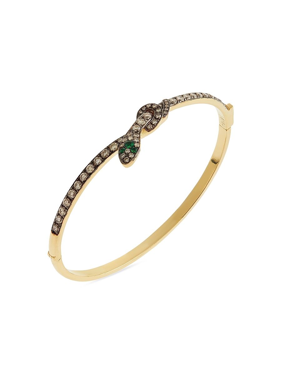 Women's Snakes 18K Yellow Gold, 1.70 TCW Diamond & Emerald Bangle - Gold