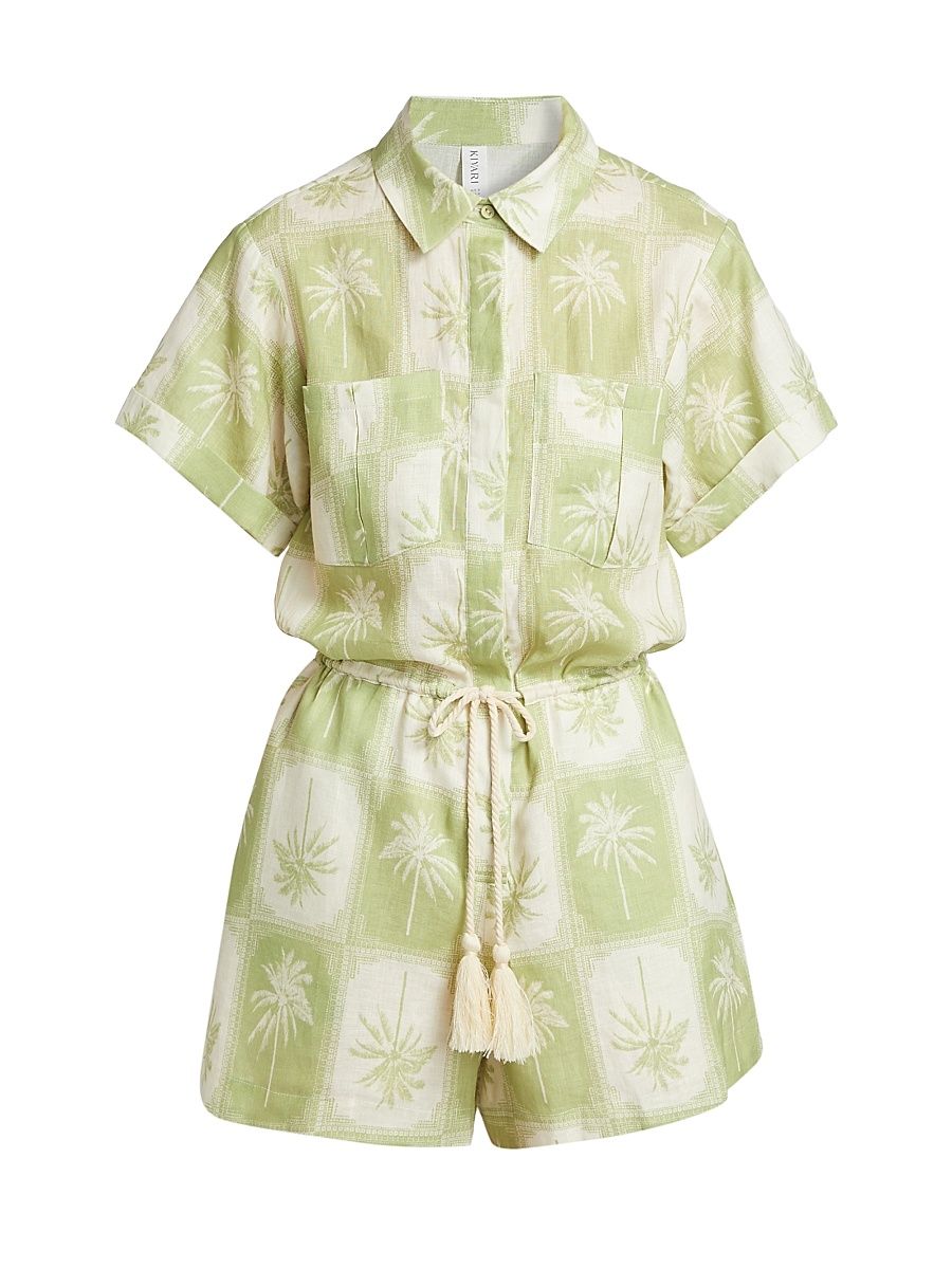 Women's Paradiso Palm Linen Romper - Paradiso - Size 8