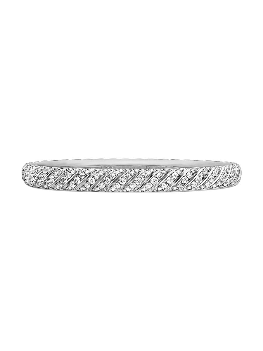 Women's Sculpted Cable Bangle Bracelet In 18K White Gold - White Gold - Size Large