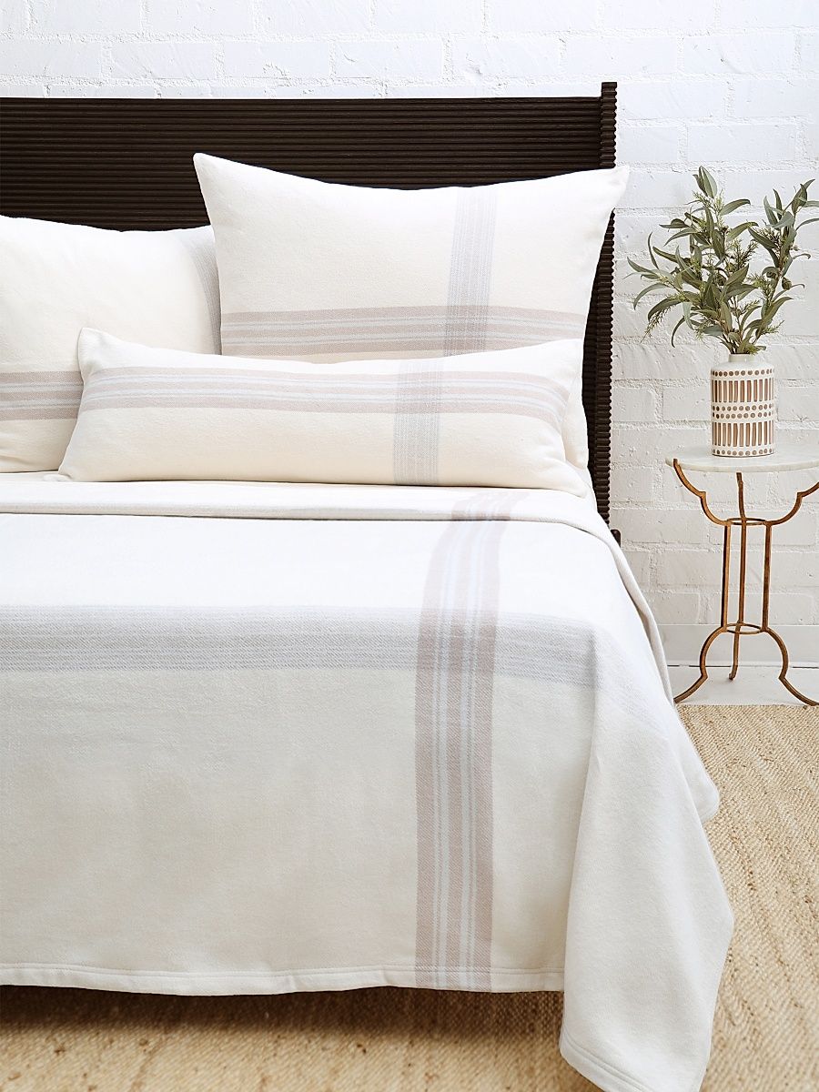 Geneva Plaid Blanket - Ivory Taupe - Size King