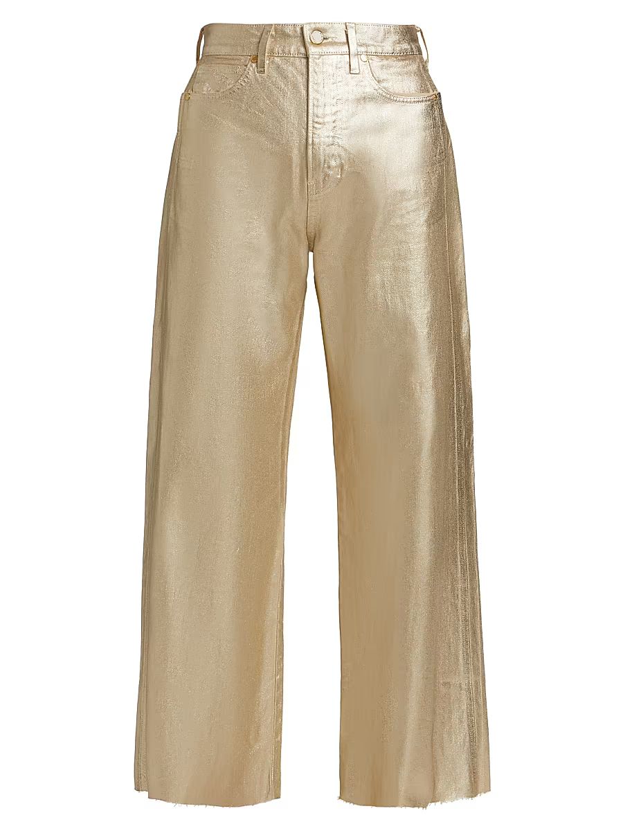 Women's Taylor Metallic Cropped High-Rise Wide-Leg Jeans - Gold - Size 25