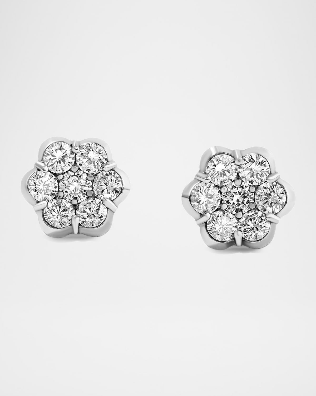 18K White Gold 14 Diamond Flower Stud Earrings, 2.41tcw