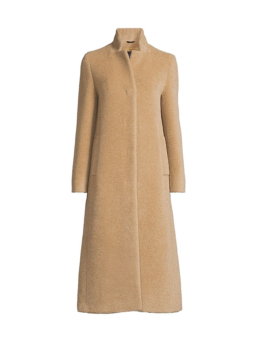 Women's Stand Collar Wool-Alpaca Long Coat - Light Camel - Size 12