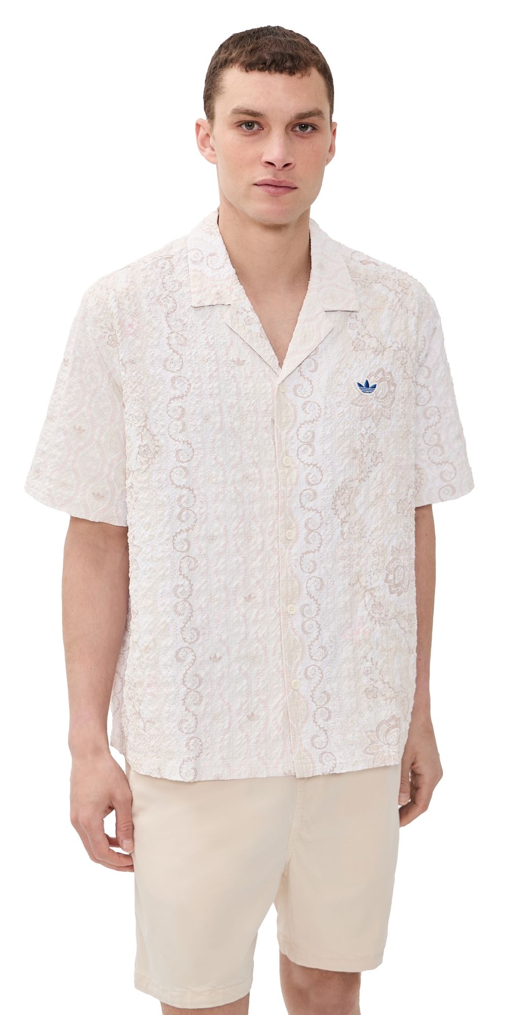adidas Printed Seersucker Resort Shirt Blue L