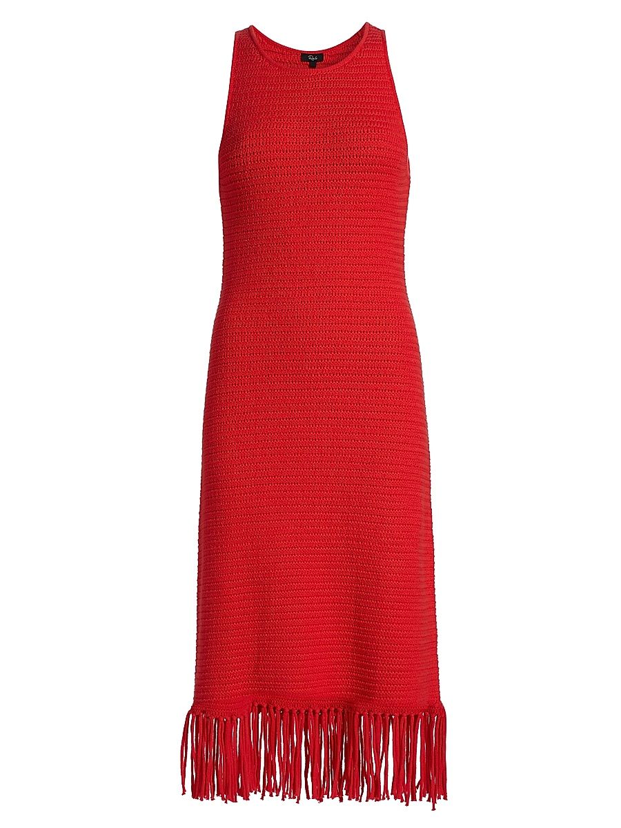 Women's Nia Cotton-Blend Fringe-Hem Knit Midi-Dress - Cherry - Size Small