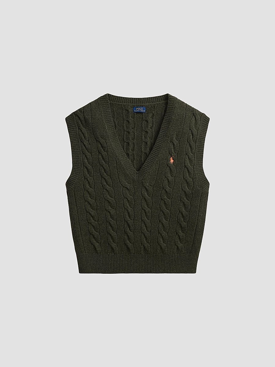 Polo Ralph Lauren Women's Cable-Knit Wool-Cashmere Sweater Vest - Olive Umber Heather - Size XS